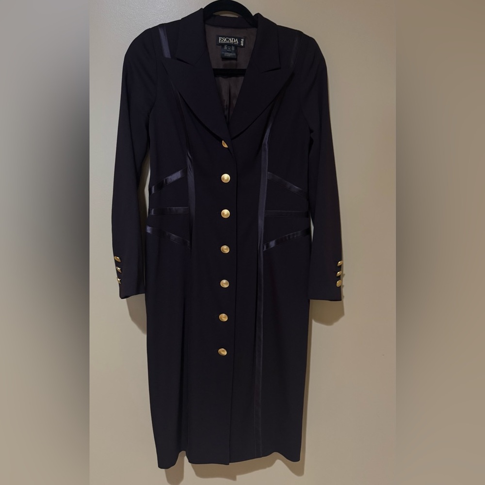 Vintage Escada Brown Tailored Blazer Coat/Dress with Gold Buttons
